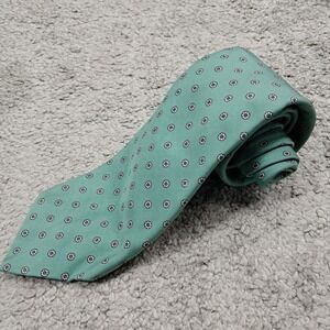 Creighton Mens Silk Tie Seafoam Green Purple Micro Floral Medallion Made in USA